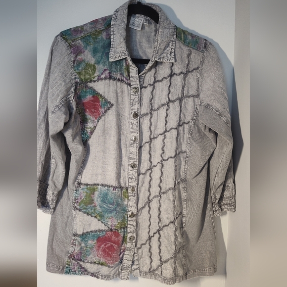 Parsley And Sage Floral Patchwork Button-Up Shirt Size Lg #580 - Picture 1 of 3
